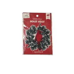 Christmas Wreath with Red Cardinal Patch Iron-on Applique by Hildie & Jo